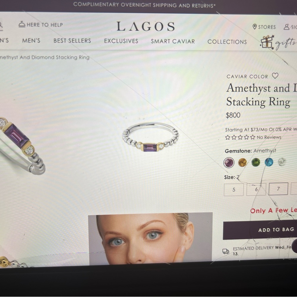 Lagos amethyst and diamond stacking ring-  size 9 - Picture 7 of 7